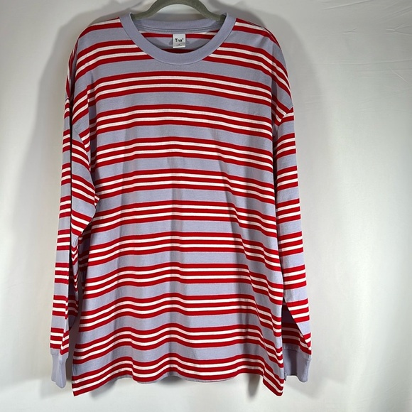 TNA Alpha Red Striped Relaxed Crew-Neck Long Sleeve Shirt Top NWT - Picture 1 of 8